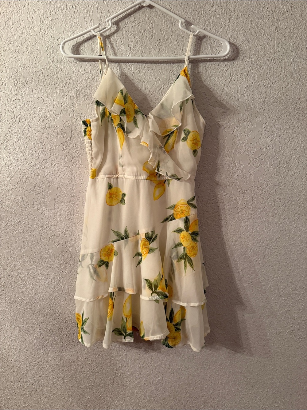Japna Cream Mini Dress with Yellow Lemon Print